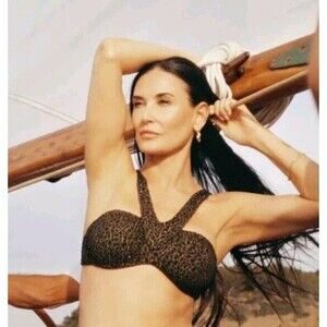 Andie x Demi Moore Monaco Swim Top Black Gold Floral Jacquard Size M The